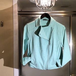 Waist length moto jacket, silver tone hardware.